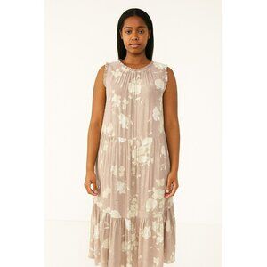 Calista Womens Sleeveless Floral Tiered Maxi Dress Size S Beige & White Front Po